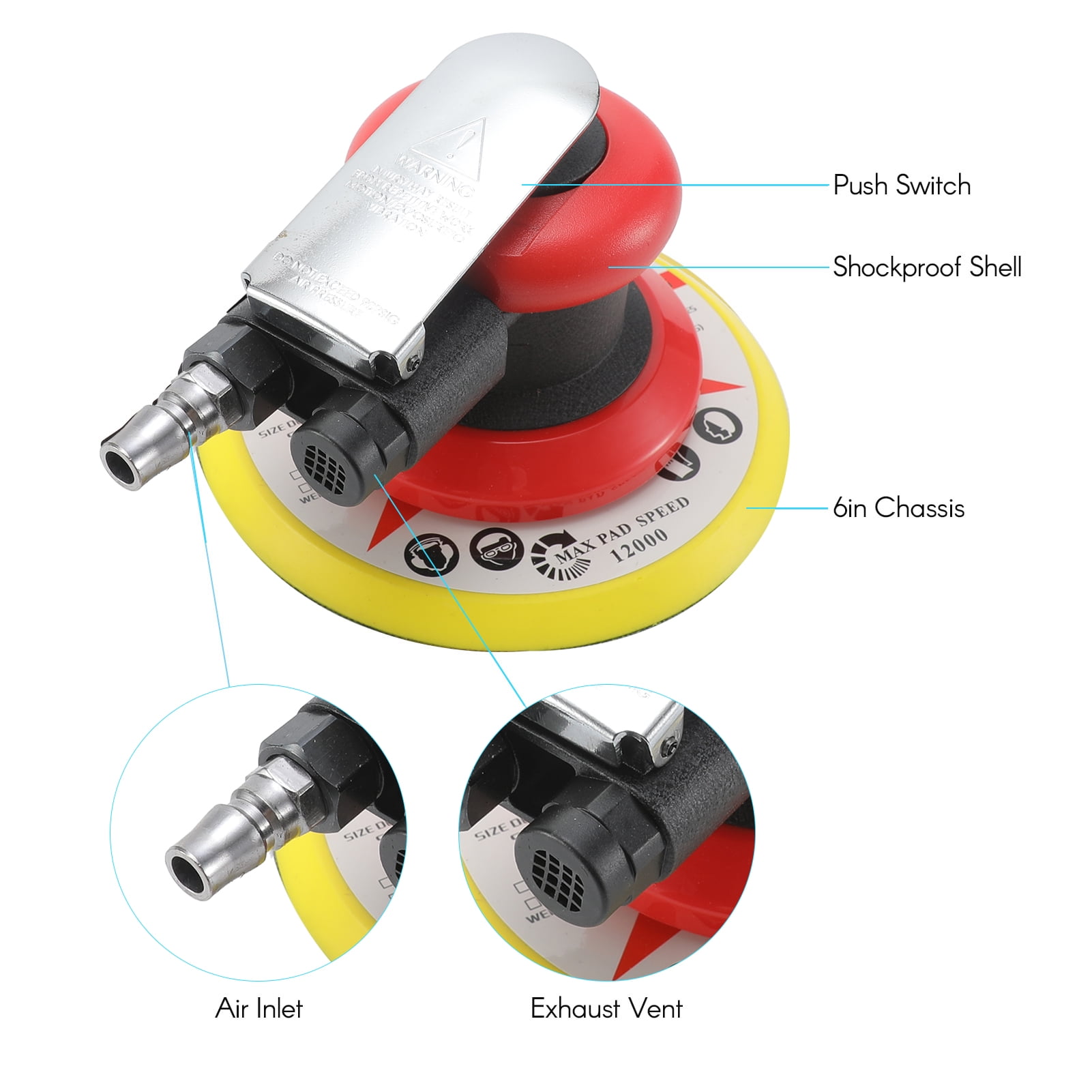Sander,Pneumatic Sander Wood Metal 10000rpm 6 Inch Car Metal 10000rpm Red Sander 6 Inch Wall Wood Metal Inch Car Wall Inches Air Orbital Qisuo Air Orbital Sander Qinquan