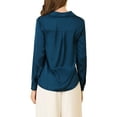 thumbnail image 3 of INSPIRE CHIC Chemises Élégantes pour Femmes Col en V Col Pointu Manches Longues Blouse Satin Lisse TP Bleu Foncé, 3 of 8