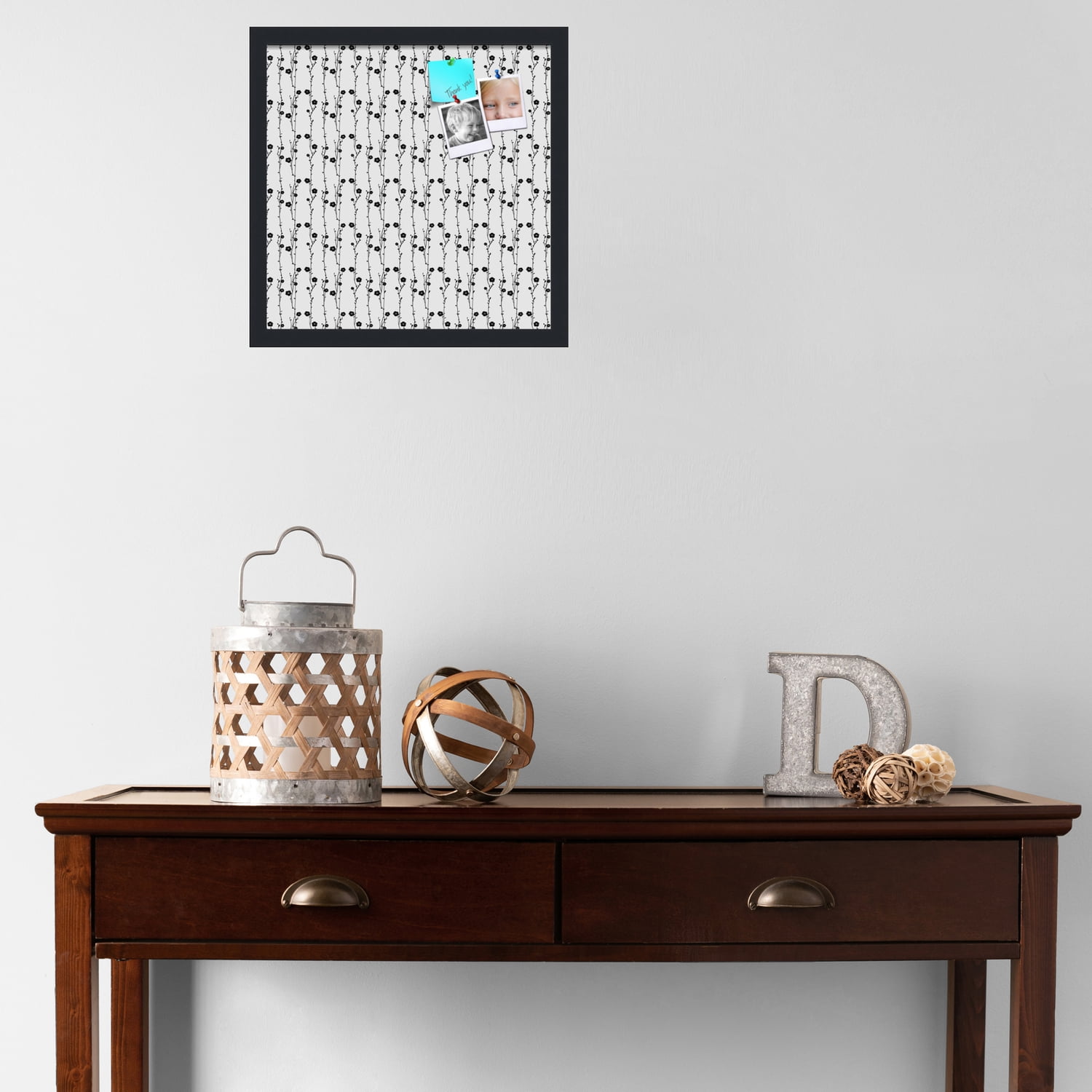 PinPix 16x16 Custom Cork Bulletin Board Floral Design Black Floral Poster Board Has a Fabric Style Canvas Finish, Framed in Floral Design Black Floral, by ArtToFrames (PinPix-207)