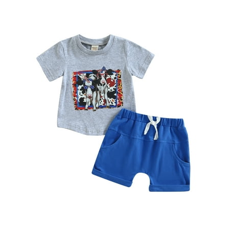 

Wassery Toddler Baby Boys Girls Outfits Cow Print Short Sleeve T-shirt Round Neck Tops and Drawstring Elastic Shorts Set 2pcs Summer Casual Clothes 0-3T