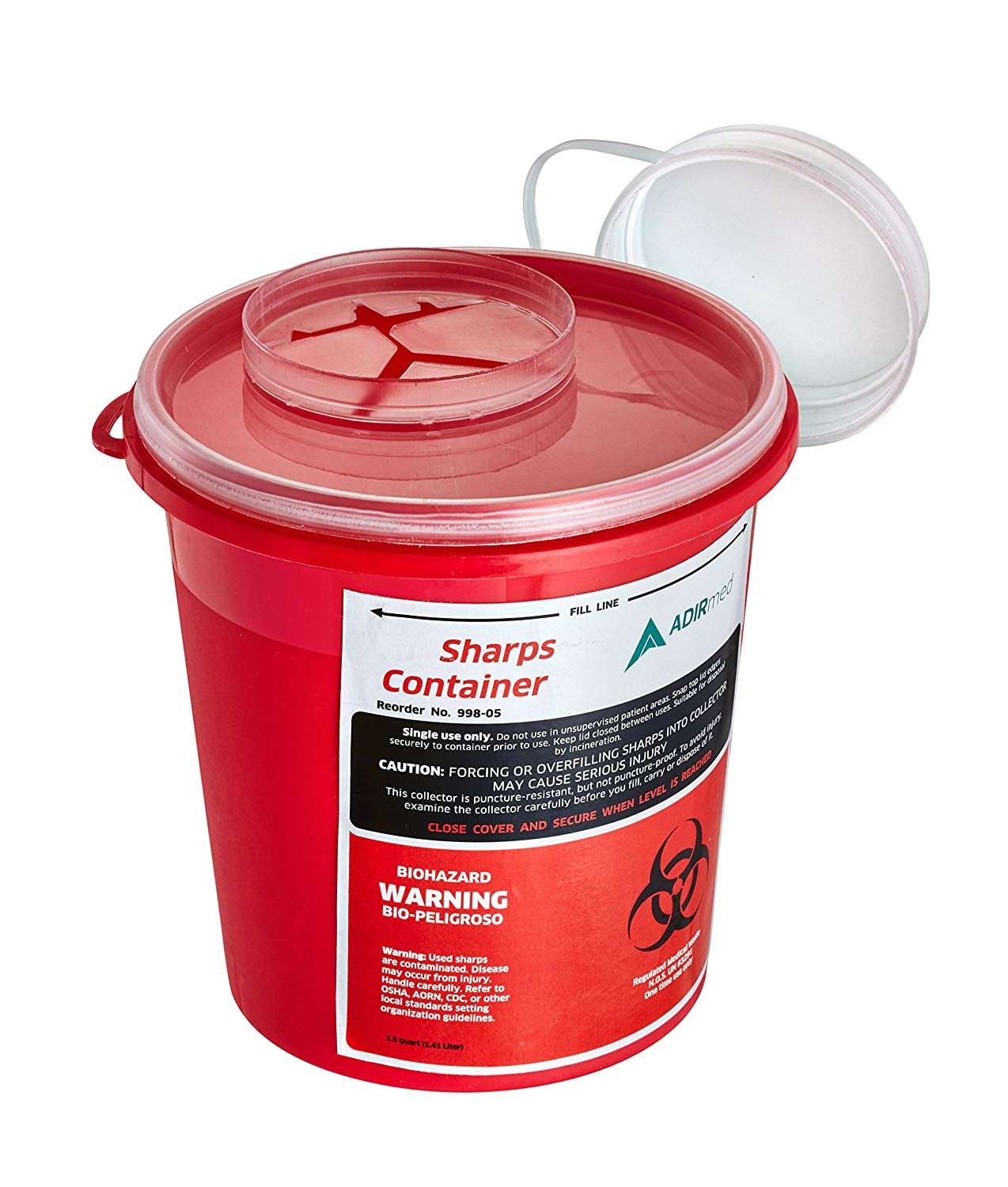 AdirMed Round 1.5 Quart Needle Biohazard Disposal Sharps Container