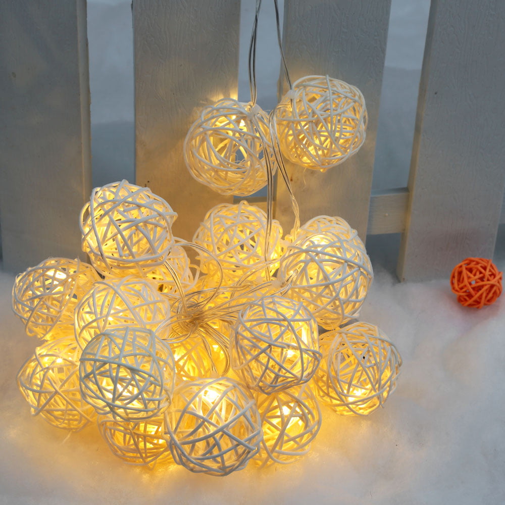 20 White Rattan Ball LED Light String Fairy Lamp Wedding Party Xmas Decor 