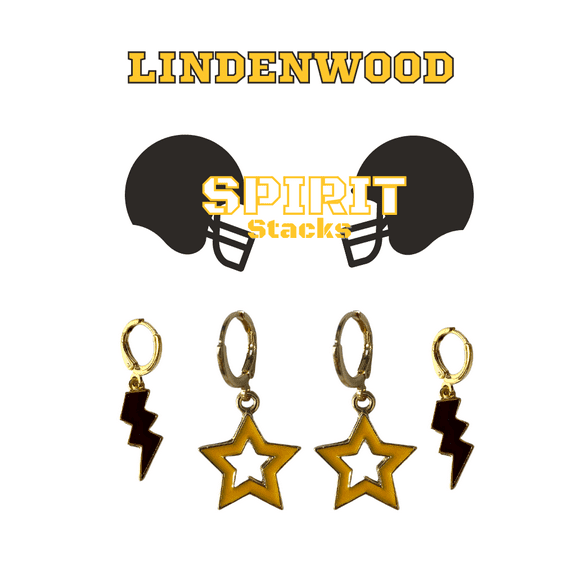 Lindenwood University Spirit Stack black mini enamel bolts and golden yellow statement open starboys