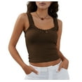 thumbnail image 2 of Women'S Tank Tops Cute Slim Fitted Ribbed Knit Lace Camisole Top Summer Square Neck Sleeveless Going Coffee S, 2 of 9