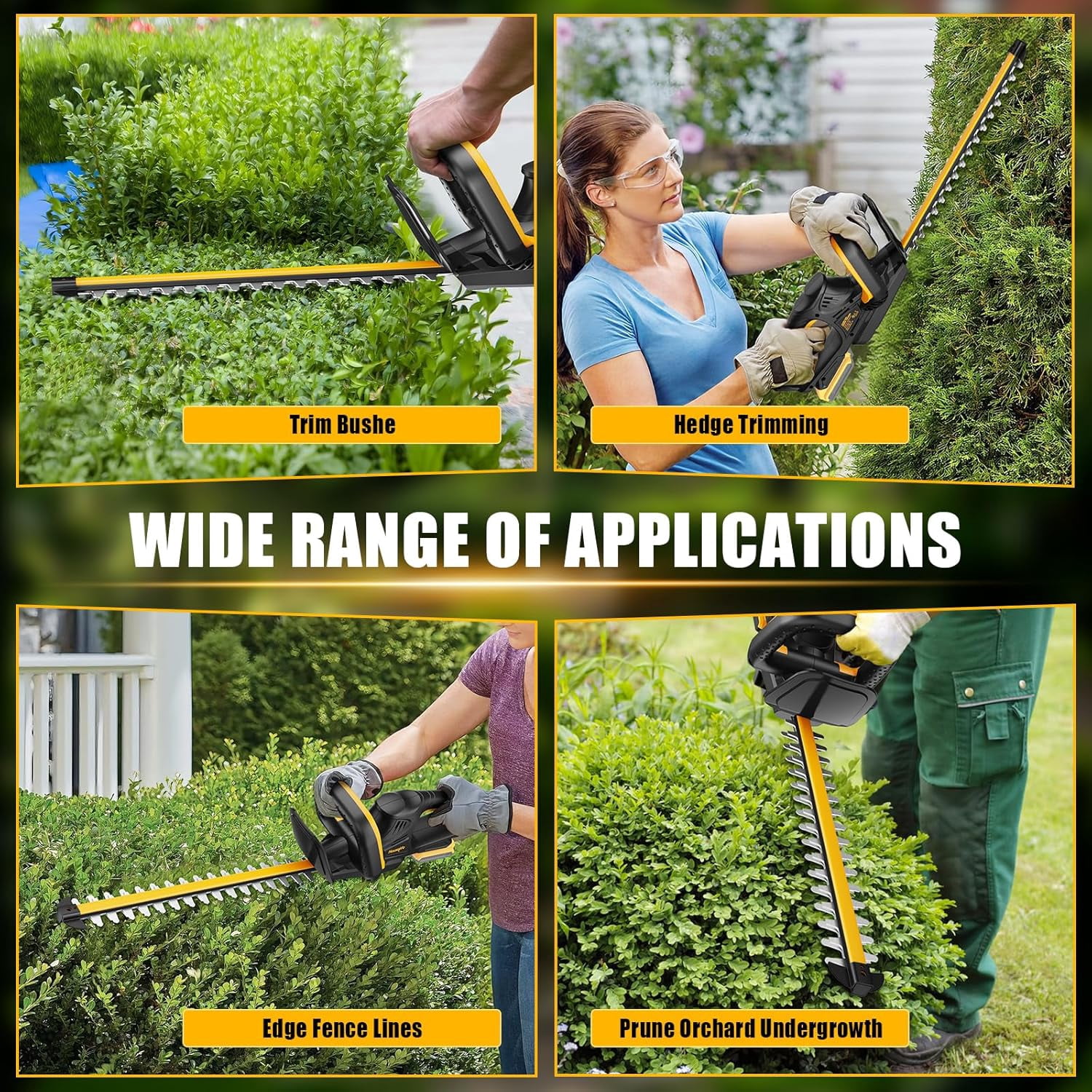 Cordless Hedge Trimmer Compatible with DeWalt 20V  Battery, 22-Inch Electric Bush Trimmer with Dual-Action Blade for Gardening