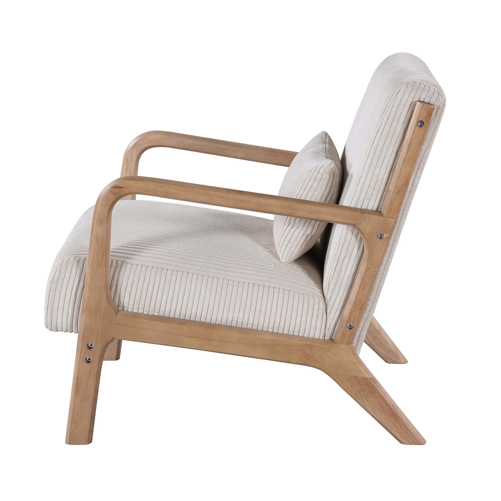 Aukfa Corduroy Mid Century Modern Accent Chair w/ Wood Frame&Pillow for Living Room, Beige