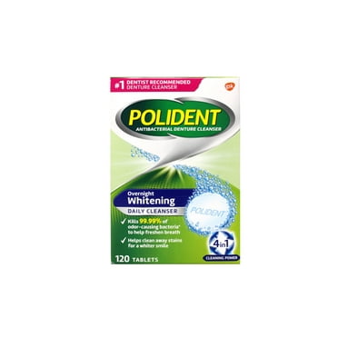 Polident Overnight Whitening Denture Cleanser Tablets - 120 Count