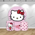 thumbnail image 2 of Fondo para fiesta temática de Hello Kitty, cubiertas redondas, fondo para primer cumpleaños de niña, baby shower, gato rosa, círculo, cilindro, pancarta elástica, 2 of 5