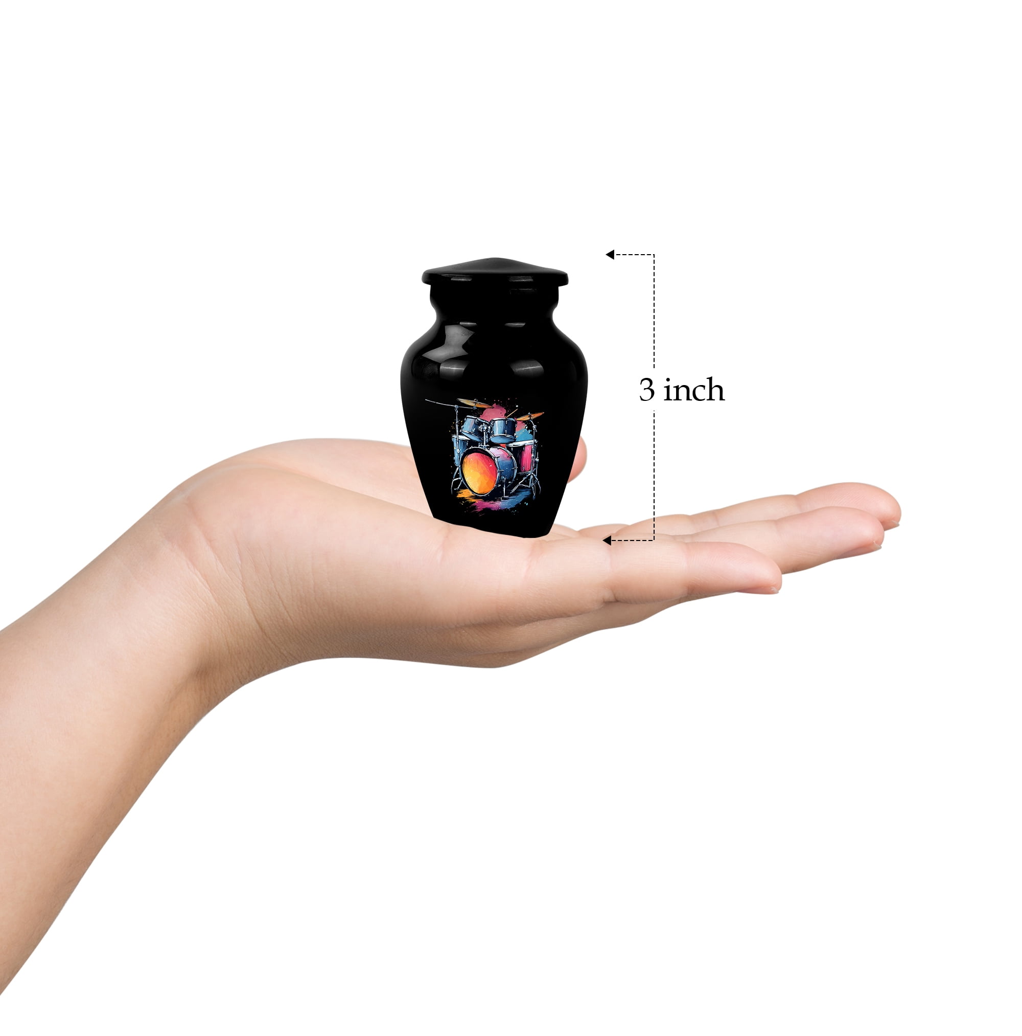 Drummer Memorial Keepsake Urns Set Of 4, Splash Colour Mini Urn For Ashes Adult Male, Black Musical Tribute Cremation Urn, Colourful Drum Set Funeral Keepsake Urns (Size, 3 Inch, 4 Pcs)