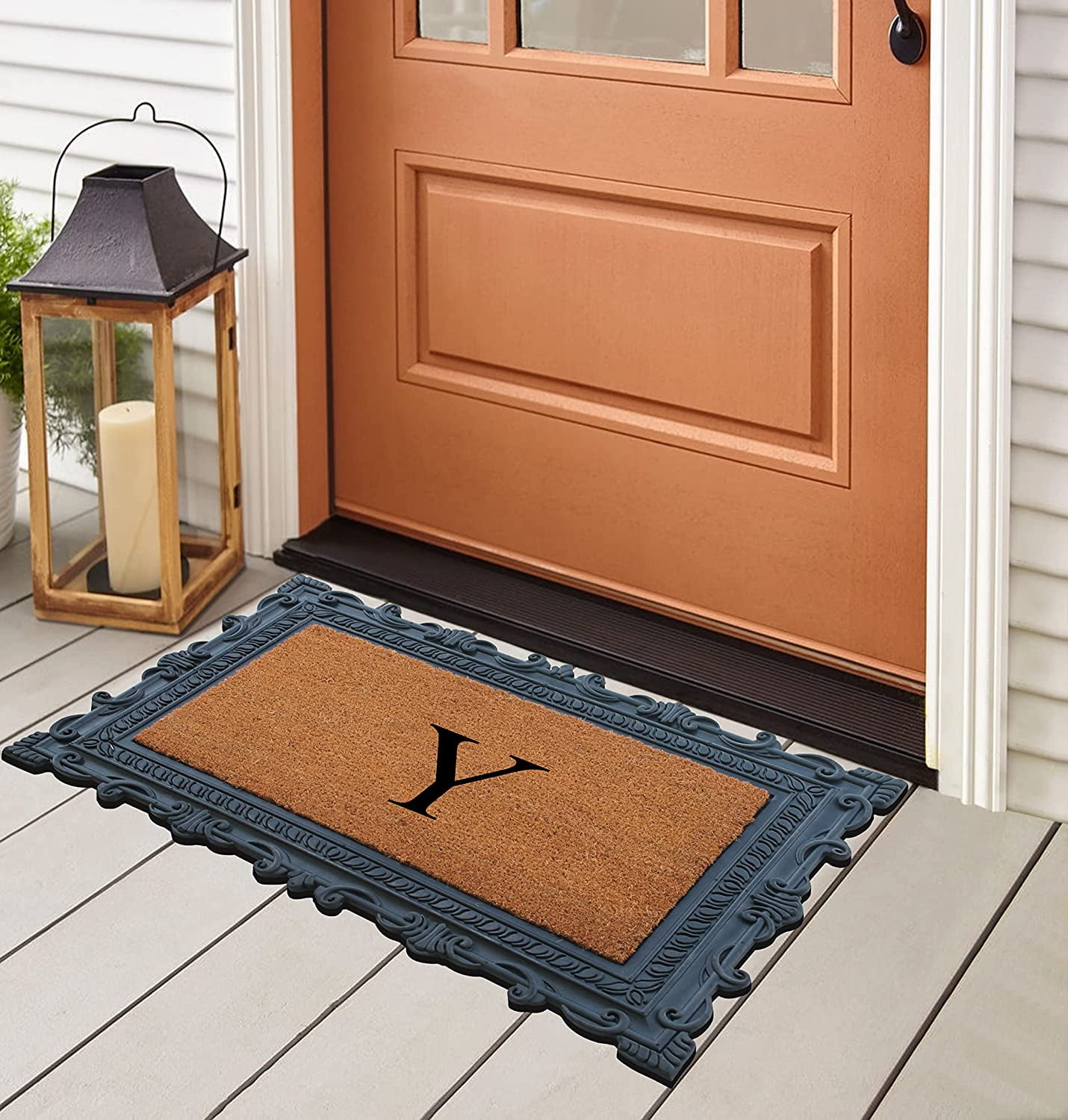 A1HC Natural Rubber & Coir 24x36 Monogrammed Doormat For Front Door, Anti-Shed Treated Durable Doormat for Outdoor Entrance, Heavy Duty, Low Profile, Easy to Clean, Long Lasting Front Porch Entry Rug