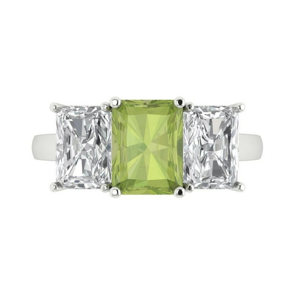 Clara Pucci 14K White Gold 4ct Peridot Three-Stone Ring for Women
