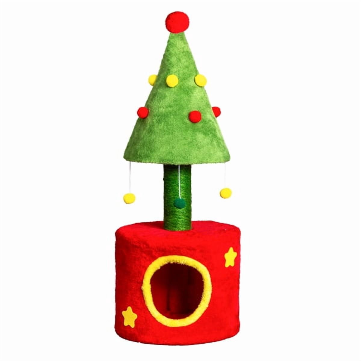 30in Christmas Cat Tree with Cozy Hideaway, Sisal Scratching Post & Hanging Plush Balls, Festive Home Decor for Kittens