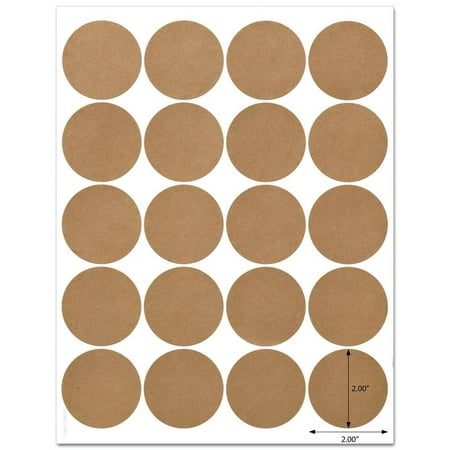 Textured Brown Kraft 2 Inch Diameter Circle Labels with Template and Printing Instructions, 5 Sheets, 100 Labels (JRBK20)
