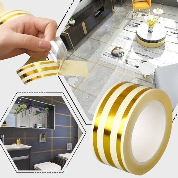 Wall Trim Peel and Stick, Peel and Stick Baseboard Trim, Waterproof Tape, Wall Molding & Trim, Gap Covering, Home interior decor, Gold Finish, 1 in Wide, 3 Roll