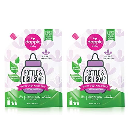 Dapple Baby Bottle and Dish Liquid Refill  Fragrance Free Liquid Soap  Baby Dish Soap  Baby Dish Liquid  Bottle and Dish Liquid Cleaner  Plant-Based Formula  34 Fluid Ounces (Pack of 2)