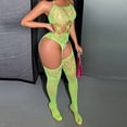 thumbnail image 2 of JSGEK Women Cutout Bodysuit with Garter Belt and Matching Stockings Strappy Design Lingerie for Special Date Night Green Free Size, 2 of 3