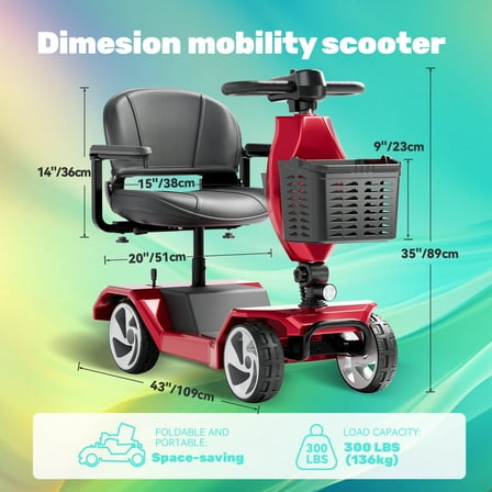 Edcsi Foldable Mobility Scooters for Seniors, 4 Wheel Lightweight Mobility Scooters for Adults, Powered Electric Wheelchair, Mobility Scooter with Seat, Folding Travel Motorized Scooter