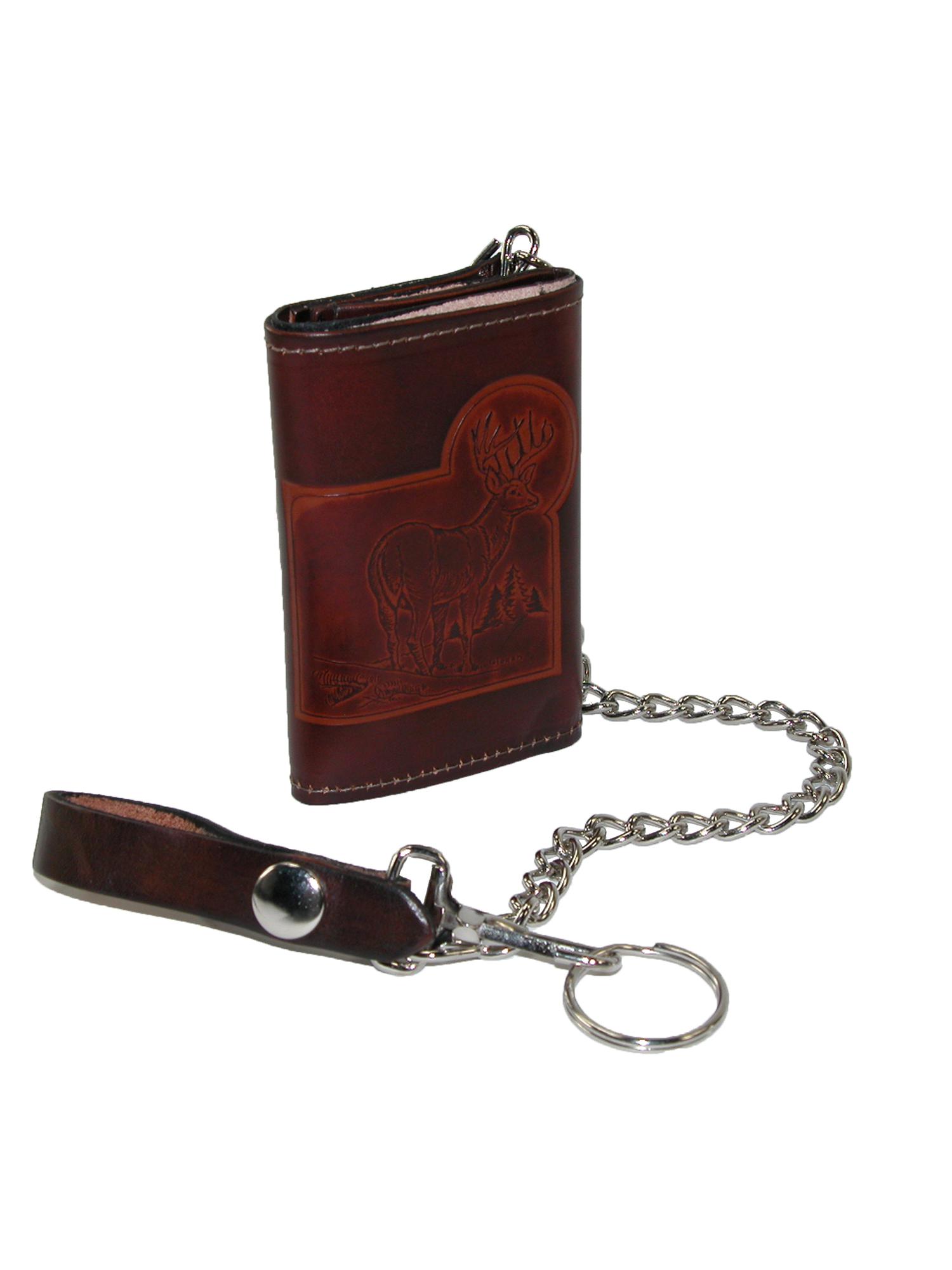 Mascorro Leather Mens Eagle Head USA Flag Trifold Chain Wallet