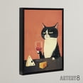 thumbnail image 2 of Tuxedo Cat Drinking Wine With Cheese Black Framed Canvas Wall Art Print 18X24", 2 of 4