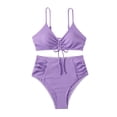 thumbnail image 2 of CALAFEBILA Women Bikini 2025 Athletic Training Padded Solid Bra Surfing Split America Mother's Day High Waist Halter Summer Swimsuit for Women, 2 of 7