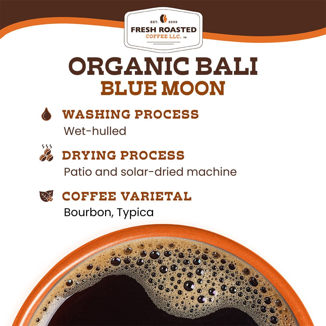 3 pack Fresh Roasted Coffee, Organic Bali Blue Moon Coffee, Medium Roast, Whole Bean, 12 oz