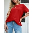 thumbnail image 5 of JWD Women's Top Short Sleeved T-Shirt Round Neck Casual Blouses Patchwork Split Hem Tee Top Orange red L, 5 of 8