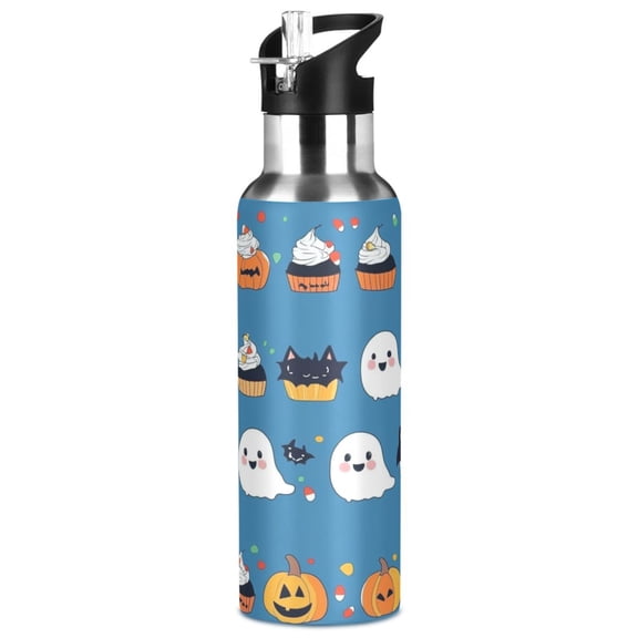 1000ml Vacuum Insulated Sports Water Bottle with Foldable Straw Stainless Steel Portable Thermos Cup Halloween-themed Designs