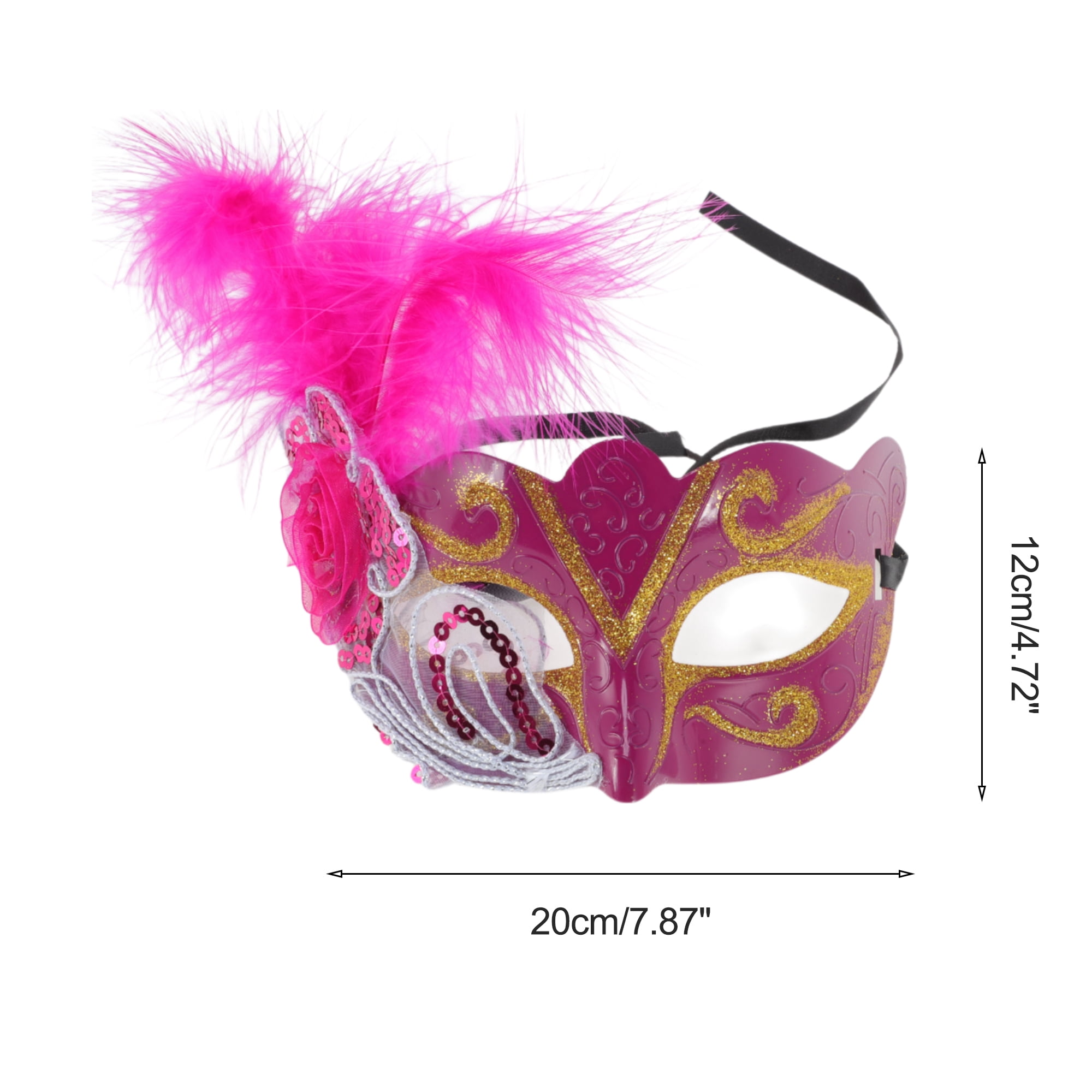 Unique Bargains 1 Box Dancing Queen Feather Half Face Party Mask Pinkish Purple