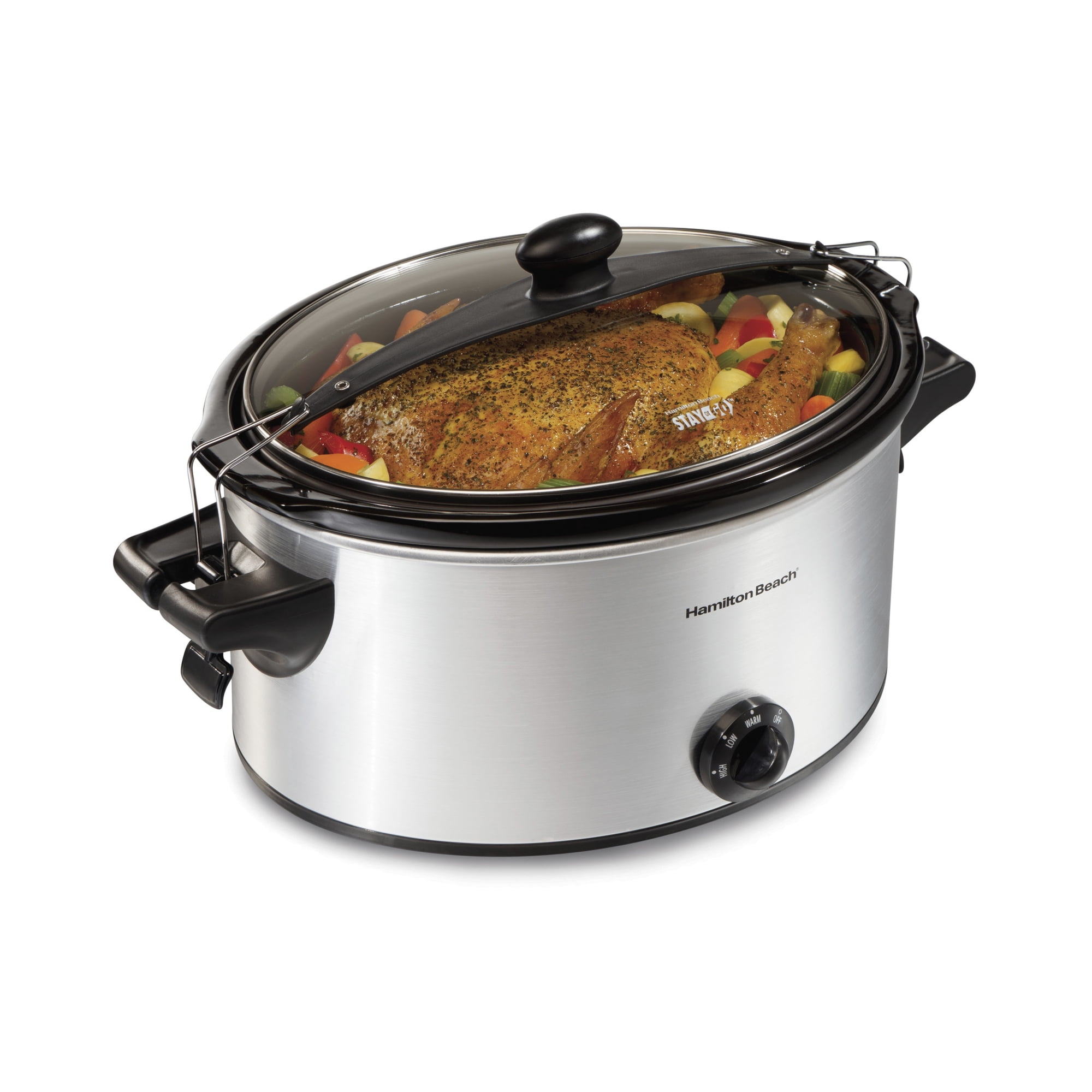 Hamilton Beach 6 Qt Slow Cooker, Stoneware Crock with Removable Pot, Stainless Steel