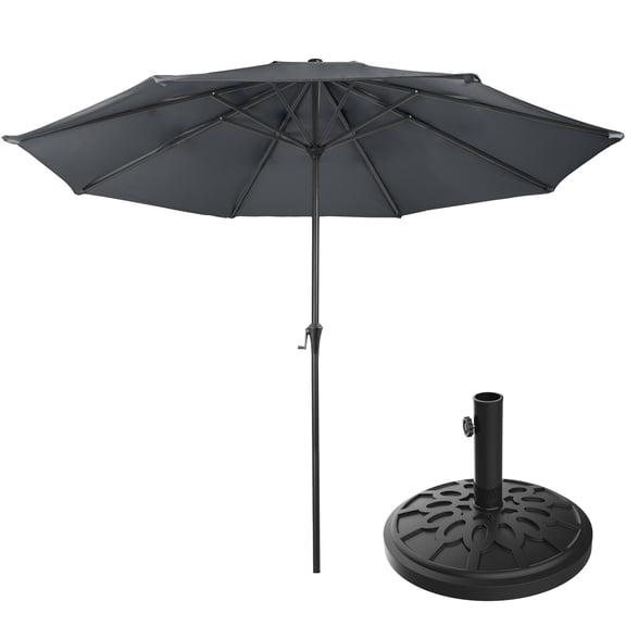 Pure Garden 9Ft Patio Umbrella with 19lb Weighted Base for Deck, Dark Gray