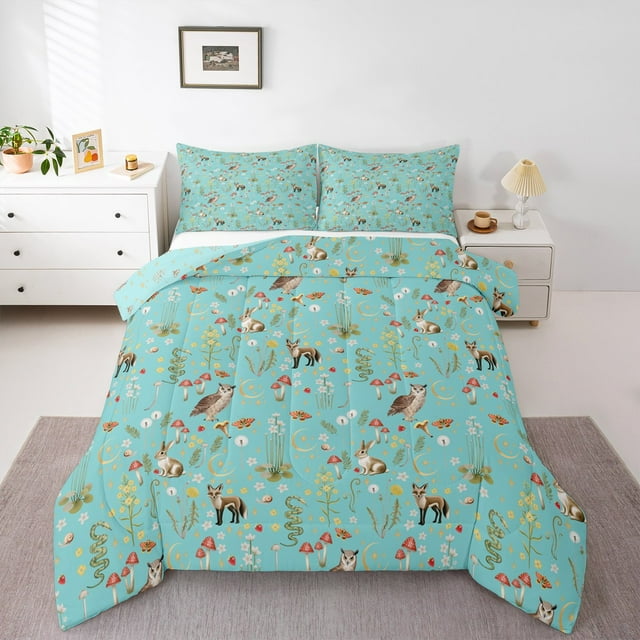 Erosebridal Rustic Farmhouse Bedding Sets Queen with Comforter, Cartoon Animal Bedding Queen Comforter Set, Plant Flower Reversible Duvet Insert, Breathable Room Decor, 3 Pieces