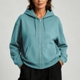 thumbnail image 3 of Casual Womens Zip Up Hoodie Long Sleeve Solid Color Full Zip Hooded Sweatshirt with Pockets Drawstring Hood Relaxed Fit Lightweight Cozy Fall Winter Outerwear, 3 of 8