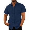 thumbnail image 3 of ZMHEGW Mens Shirts Solid Print Short Sleeve Button-Down Shirts Navy M Male Blouse, 3 of 4