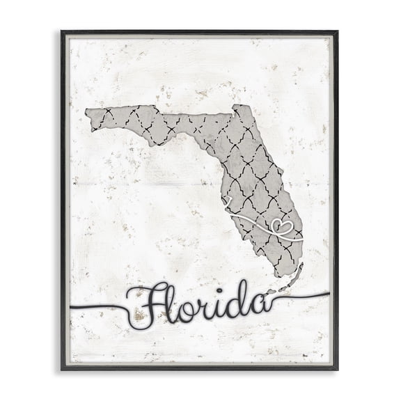 Stupell Industries Rustic Lodge Florida Patterned Grey US State Design Black Framed Giclee Art, 11 x 14, by Ziwei Li