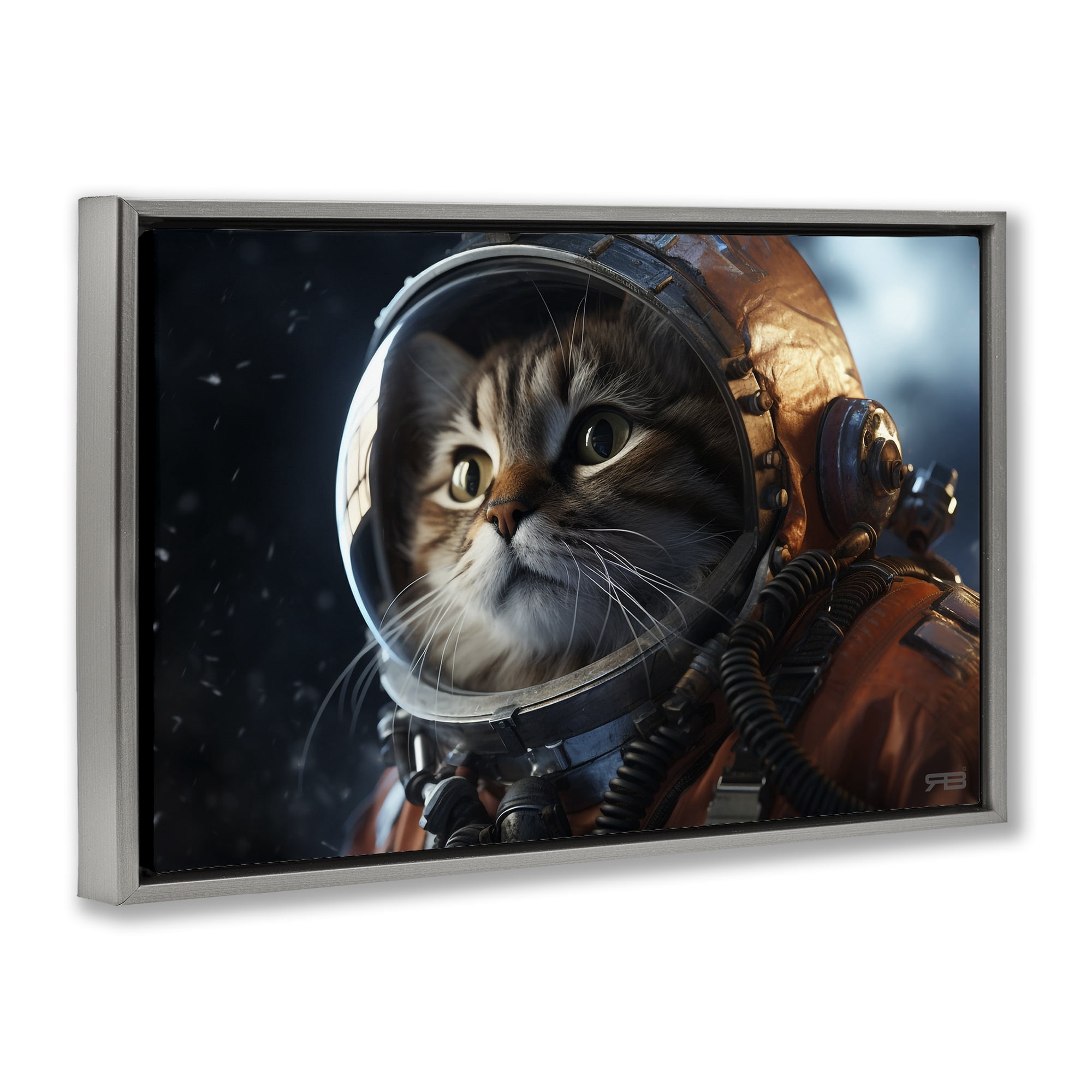 Stupell Industries Astronaut Cat in Space Animals & Insects Painting Gray Floater Framed Canvas Art Print Wall Art, 25 x 17