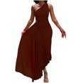 thumbnail image 2 of ICHUANYI Clearance Women's Print Short Sleeve Solid Casuals Comfy Sleeveless Single Shoulder Fold Tunic Slim Mini Dress(Brown, XL) ICHUANYI WER2023080904483, 2 of 6