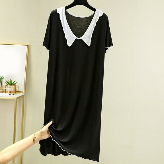 Sakmal Soft Moomoo Night dress for Women Cotton Black Long Plus Size Sleepshirt Short Sleeve Solid Nightgowns for Women