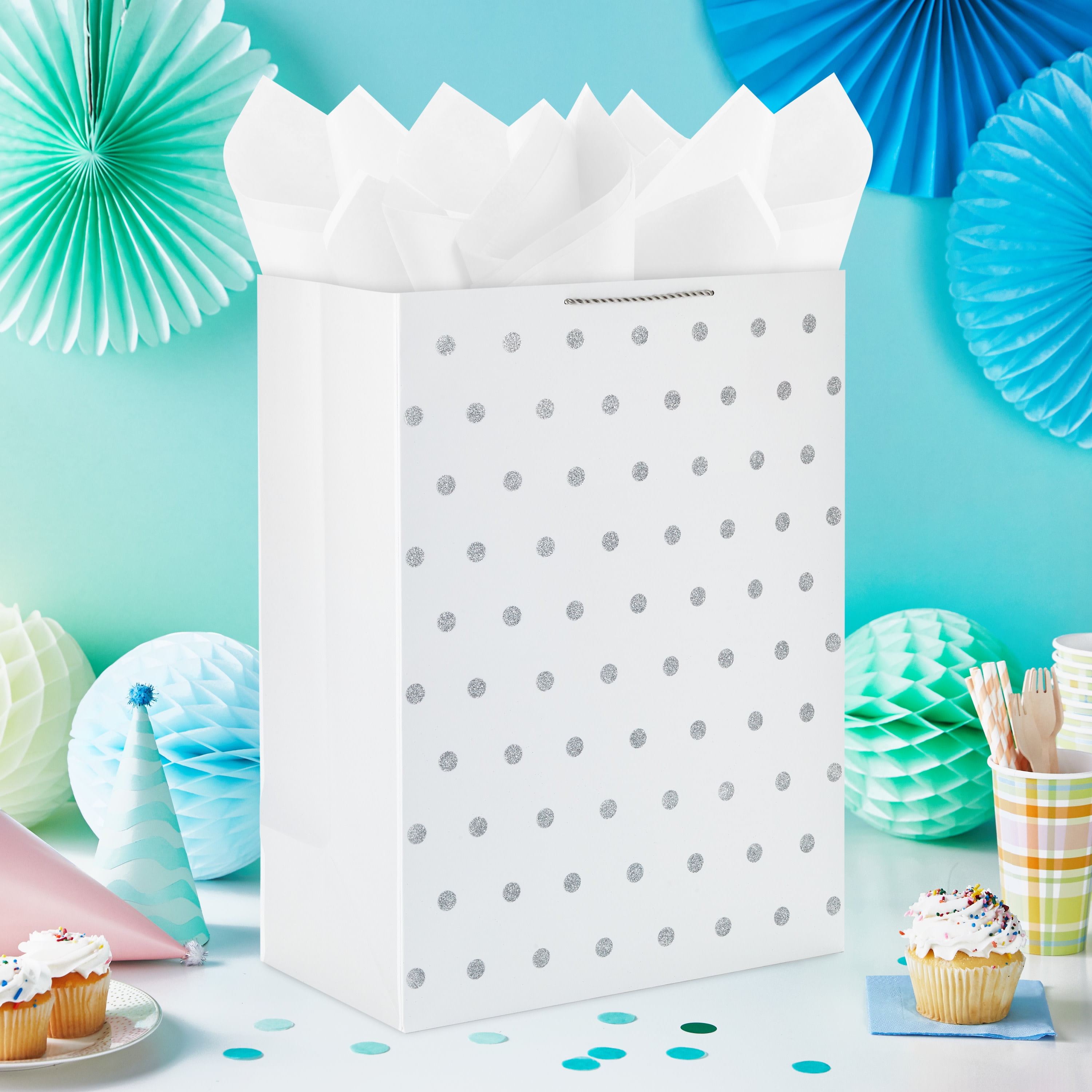 Hallmark Jumbo Gift Bag (White with Silver Glitter Dots)
