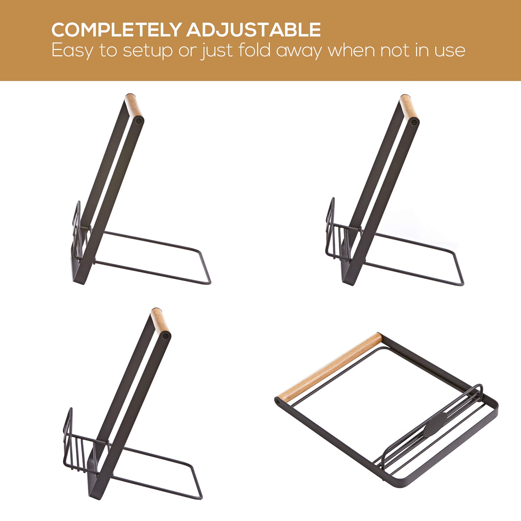 WATUNID Support De Livre De Cuisine Vintage En Métal Noir Avec Chaînes Lestées - Pliable Et Portable Pour Recettes