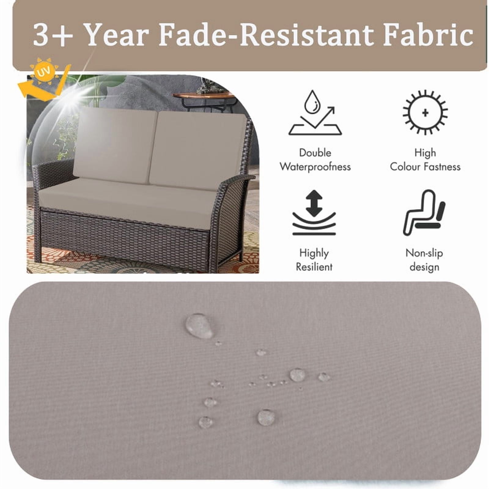 Outdoor Loveseat Cushion Set, Waterproof & Fade-Resistant Replacement Patio Cushions, 48 x 24 inch Outdoor Sofa Cushions for patio furniture, Deep Seat Cushions with Ties（Beige）