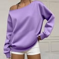thumbnail image 6 of Off The Shoulder Sweatshirts Women Loose Plain Pullover Long Sleeve S-3XL Casual Spring Fall Tops, Purple 3XL, 6 of 6