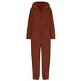 thumbnail image 4 of Lovskoo Women Fleece Onesie Long Sleeve Hooded Jumpsuit Pajamas Casual Winter Warm Sleepwear One Piece Zipper Hooded Loungewear B-Brown, 4 of 9