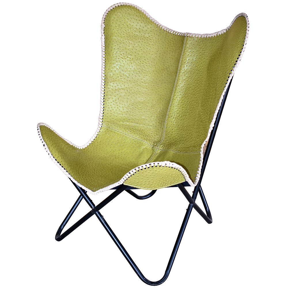 65HS Genuine Leather Butterfly Chair Folding Lounge Modern Sling Accent Seat