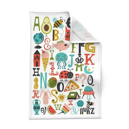 

Printed Tea Towel Linen Cotton Canvas - Abc Retro Typography Letters Alphabet Learning reading Print Decorative Kitchen Towel by Spoonflower