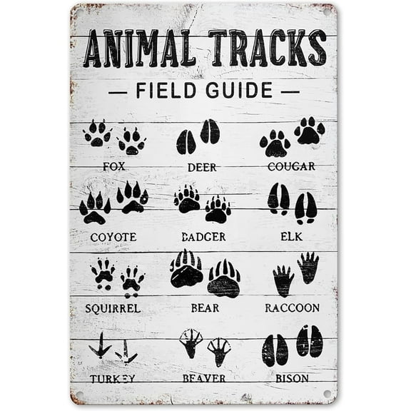 Animal Tracks Field Guide Sign Log Cabin Wall Decor, Forest Hunting Decor, Boy Nursery Decor 8 x 12 Inch (211)