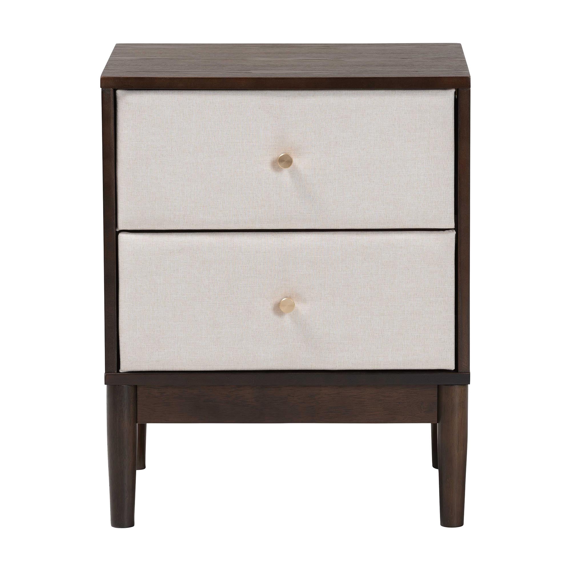 Baxton Studio Nikolai Mid-Century Nightstand, 2-Drawer, Beige