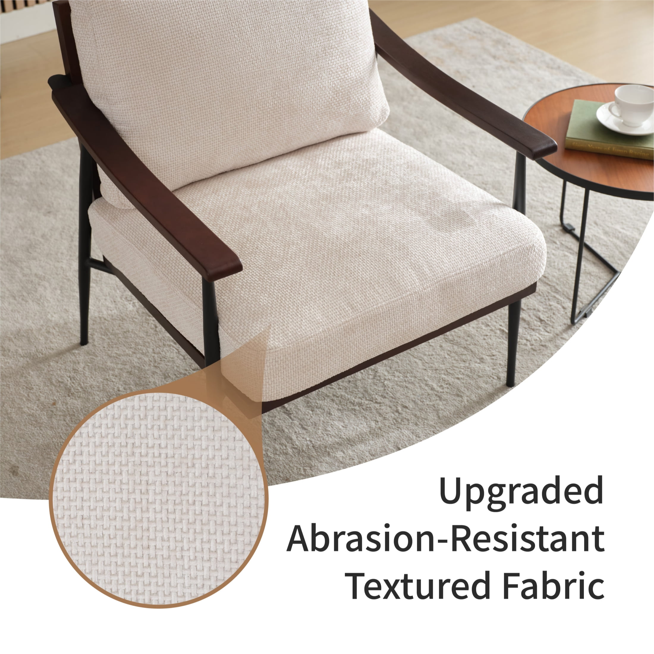 Vinform Modern Accent Chair, Arm Chair with Upholstered Thicker Cushion, Metal Frame for Living Room, Linen Fabric, Beige