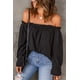 thumbnail image 2 of ABPHQTO Blusa holgada de mujer con escote pronunciado y volantes en negro, 2 of 5