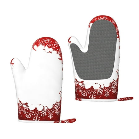 

Zufioo Winter Christmas Snowflake Print Silicone Anti-Scalding Gloves Kitchen Hanging Rope Gloves Kitchen Utensils Suitable for Barbecue Baking Cooking