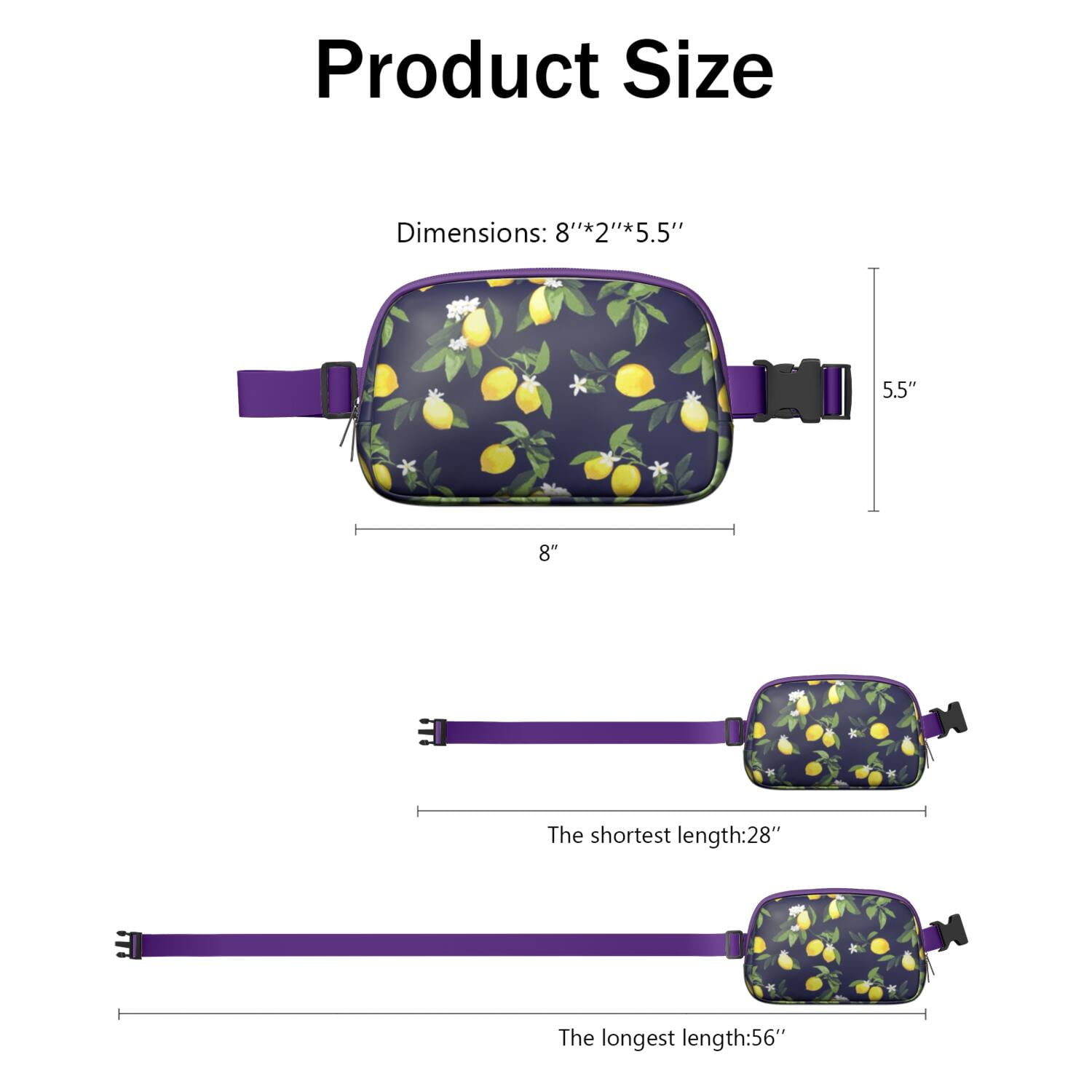 Citrus Lemon Lover Fanny Pack – Yellow Belt Bag with Retro Fruit Design & Floral Accents